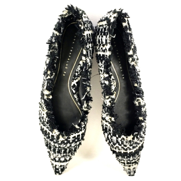 Zara Trafaluc Black, White, Gold, Tweed, Slip On, Pointy Toe Flats. Women's 6M - Picture 7 of 10